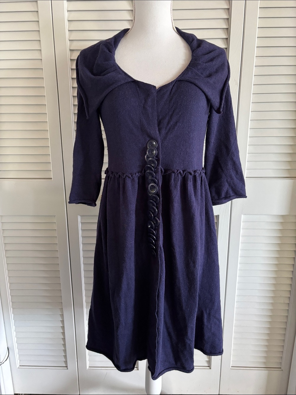 Anthropologie Moth Dress Purple Blue Wool Blend Knit Button Detail Size Medium